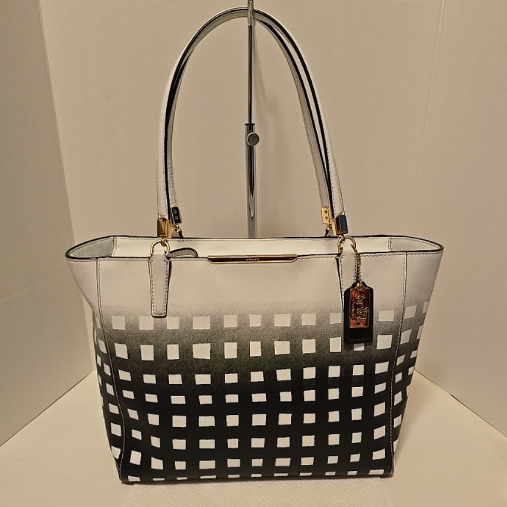 Coach Madison East West Tote In Gingham Saffiano Leather
